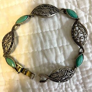 Elegant Silver tone with marcasite and Turquoise Bracelet- great condition